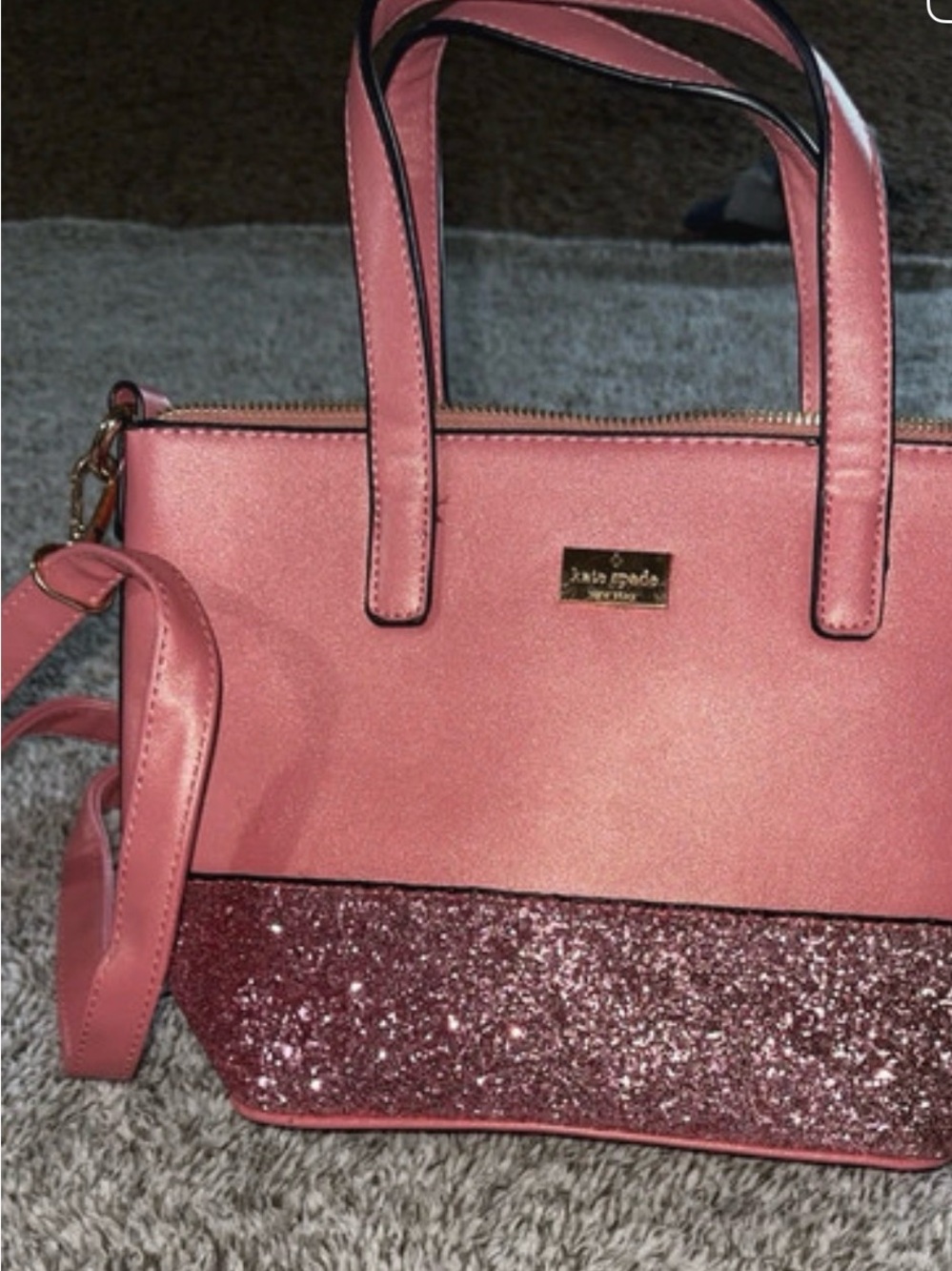 kate spade Pink Glitter Satchel with Gold Logo